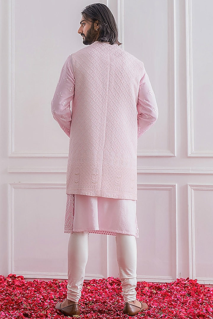 Powder Pink Embroidered Wedding Indowestern Set by Ankit V Kapoor at Pernia's Pop Up Shop
