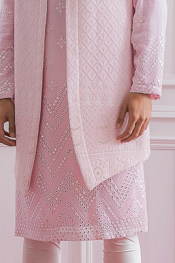 Powder Pink Embroidered Wedding Indowestern Set by Ankit V Kapoor at Pernia's Pop Up Shop