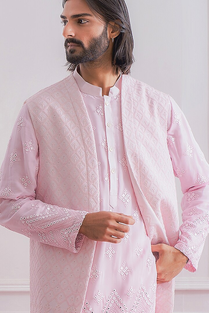 Powder Pink Embroidered Wedding Indowestern Set by Ankit V Kapoor at Pernia's Pop Up Shop
