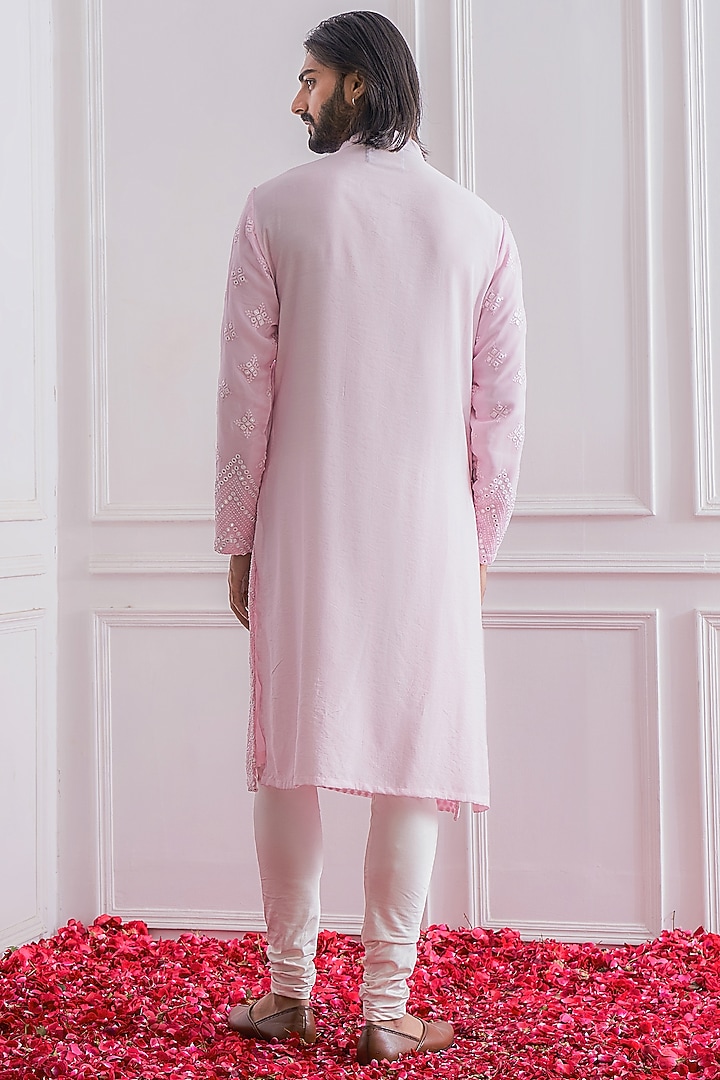 Powder Pink Embroidered Kurta Set by Ankit V Kapoor at Pernia's Pop Up Shop