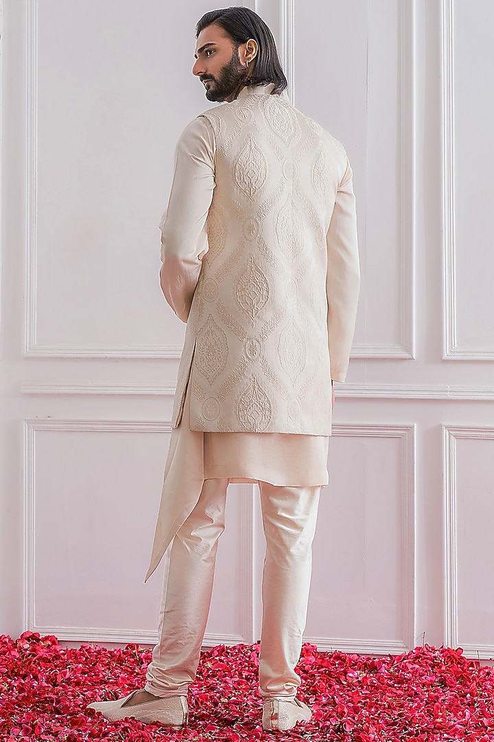 Champagne Jacquard Nehru Jacket by Ankit V Kapoor at Pernia's Pop Up Shop