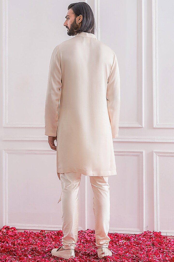 Champagne Asymmetrical Draped Kurta Set by Ankit V Kapoor at Pernia's Pop Up Shop