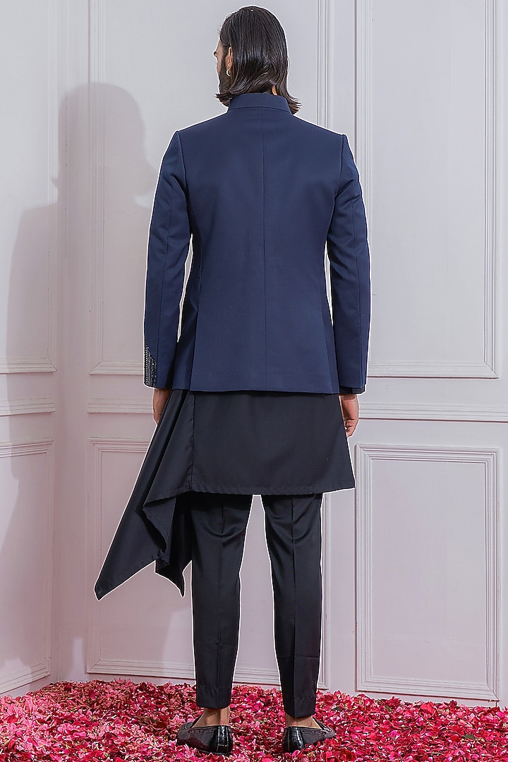 Navy Blue Hand Embroidered Wedding Bandhgala Jacket Set by Ankit V Kapoor at Pernia's Pop Up Shop