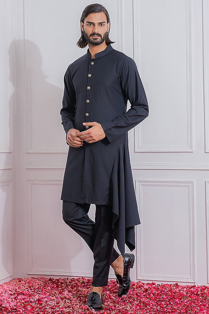 Navy Blue Hand Embroidered Wedding Bandhgala Jacket Set by Ankit V Kapoor at Pernia's Pop Up Shop