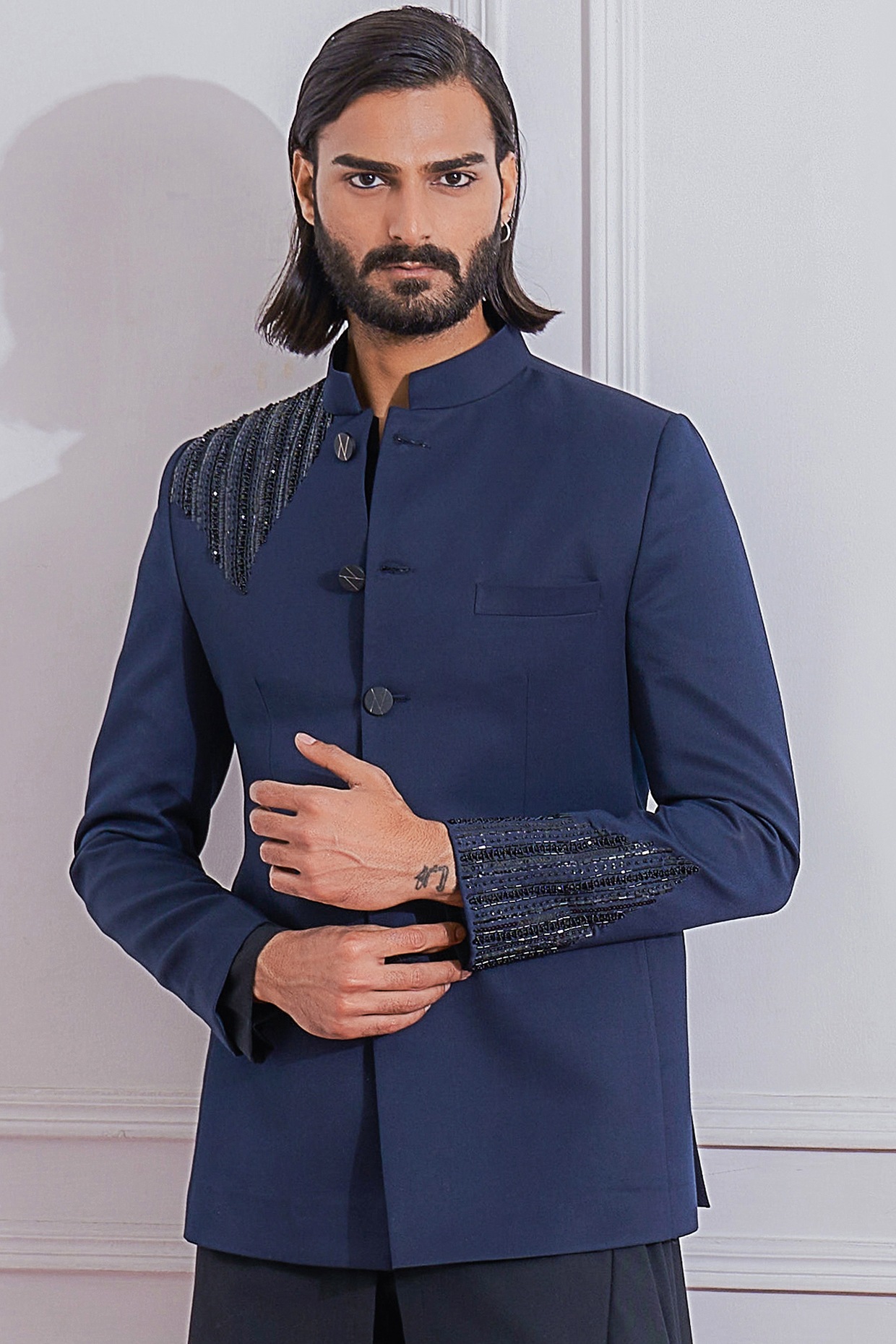 Readymade Blue Bandhgala Jhodpuri Suit In Rayon 777MW01