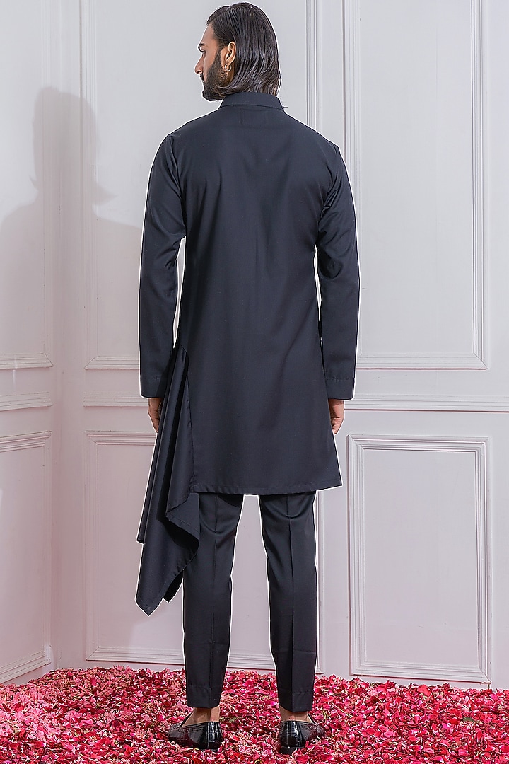 Black Asymmetrical Draped Kurta Set by Ankit V Kapoor at Pernia's Pop Up Shop