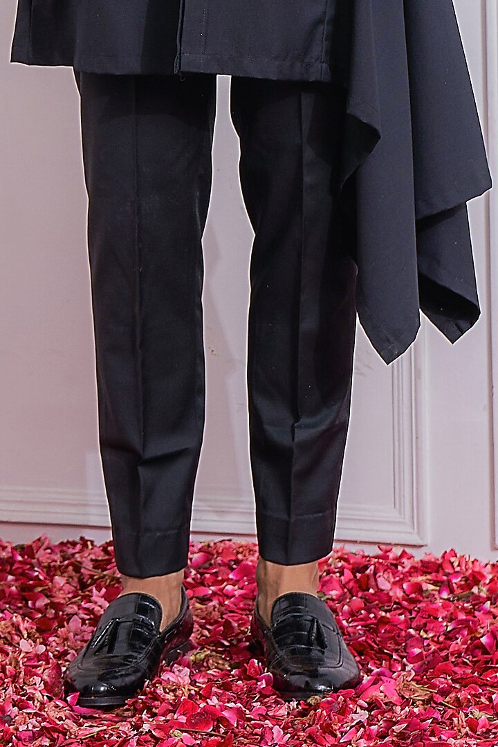 Black Asymmetrical Draped Kurta Set by Ankit V Kapoor at Pernia's Pop Up Shop