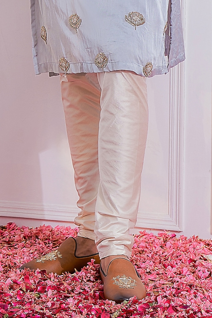 Shark Grey Satin Crepe Hand Embroidered Kurta Set by Ankit V Kapoor at Pernia's Pop Up Shop