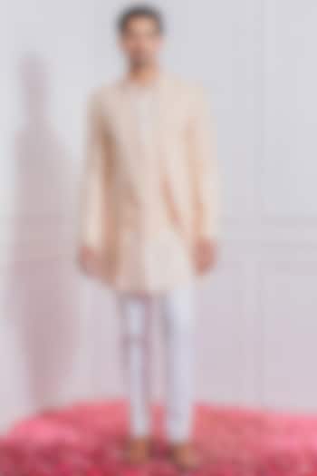 Peach Machine Embroidered Wedding Indowestern Set by Ankit V Kapoor at Pernia's Pop Up Shop