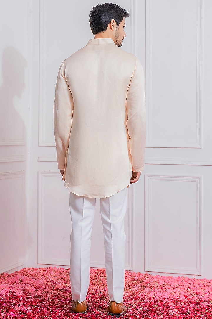 Peach Pure Georgette Machine Embroidered Kurta Set by Ankit V Kapoor at Pernia's Pop Up Shop