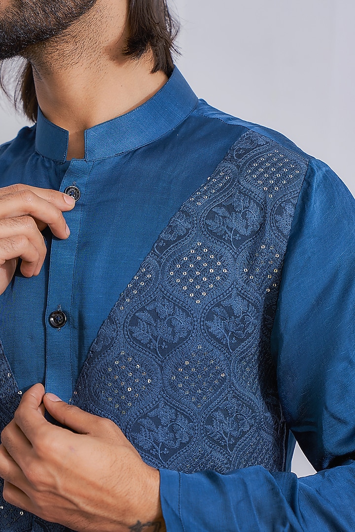 French Blue Pure Georgette Embroidered Kurta Set by Ankit V Kapoor at Pernia's Pop Up Shop