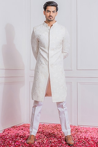 Off-White Machine Embroidered Indowestern Jacket by Ankit V Kapoor