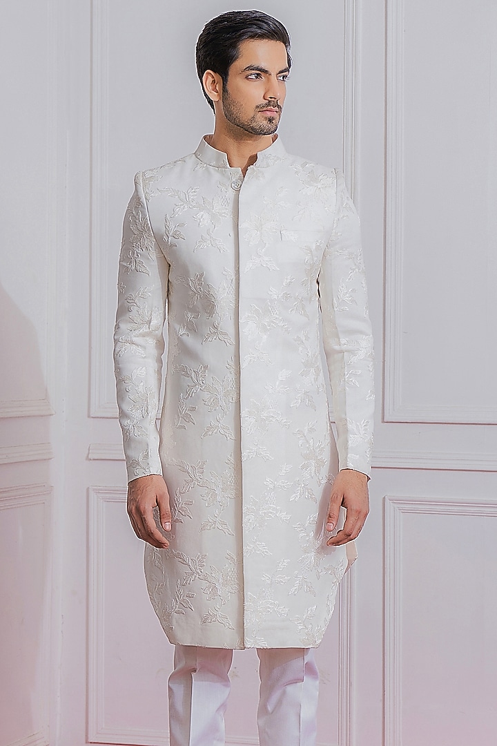 Off-White Machine Embroidered Wedding Indowestern Jacket by Ankit V Kapoor at Pernia's Pop Up Shop