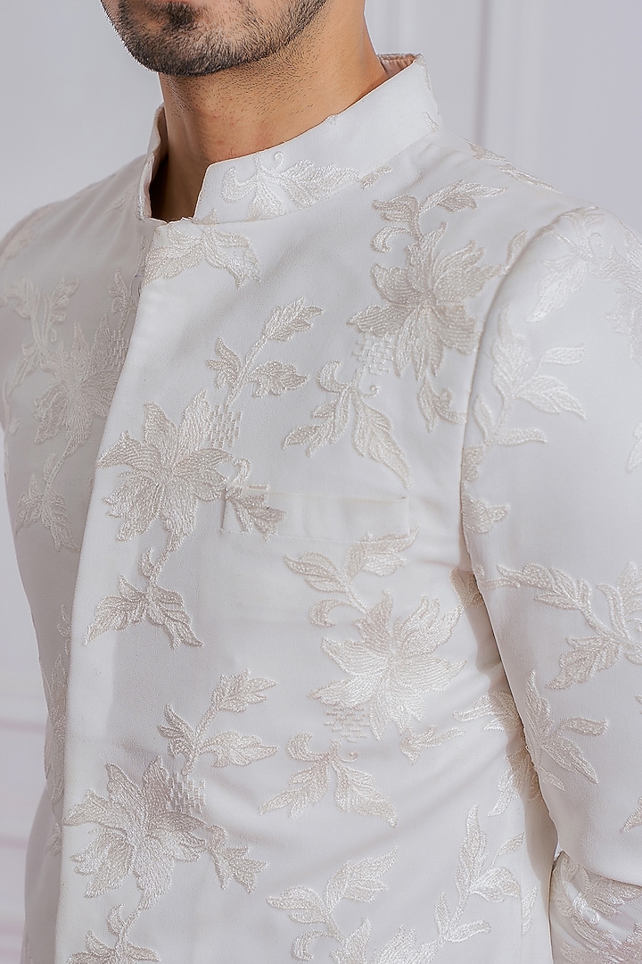Off-White Machine Embroidered Wedding Indowestern Jacket by Ankit V Kapoor at Pernia's Pop Up Shop