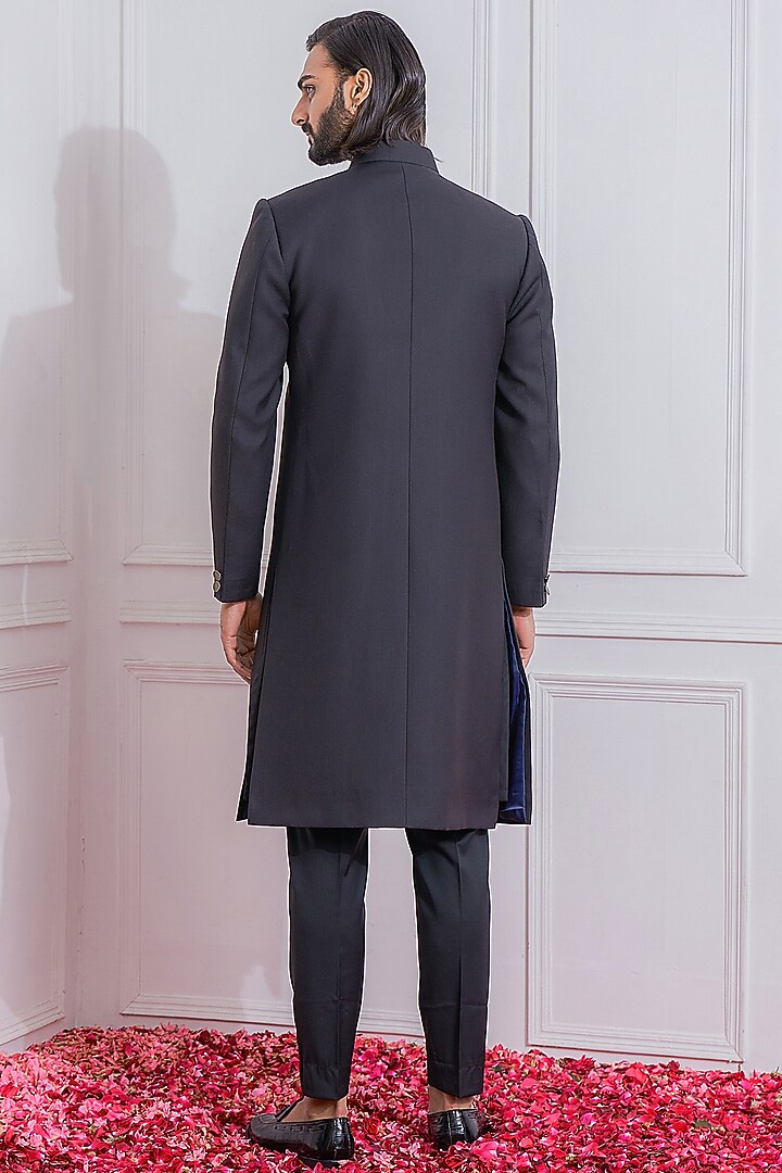 Black Suiting Wedding Indowestern Jacket by Ankit V Kapoor at Pernia's Pop Up Shop