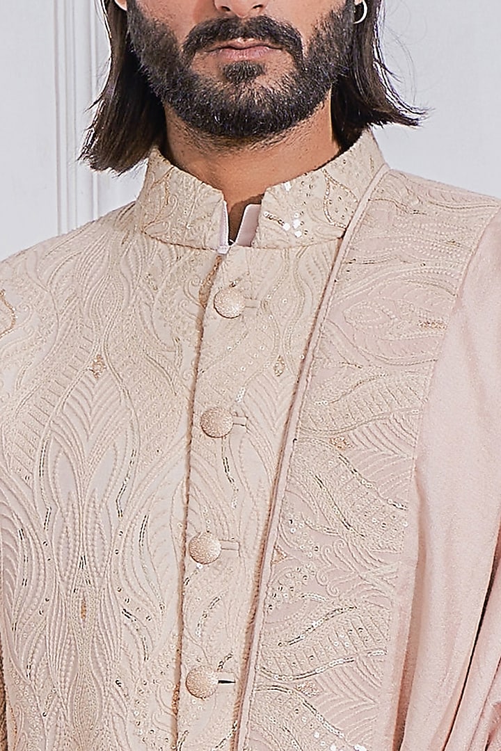 Crystal Pink Machine Embroidered Groom Sherwani Set by Ankit V Kapoor at Pernia's Pop Up Shop