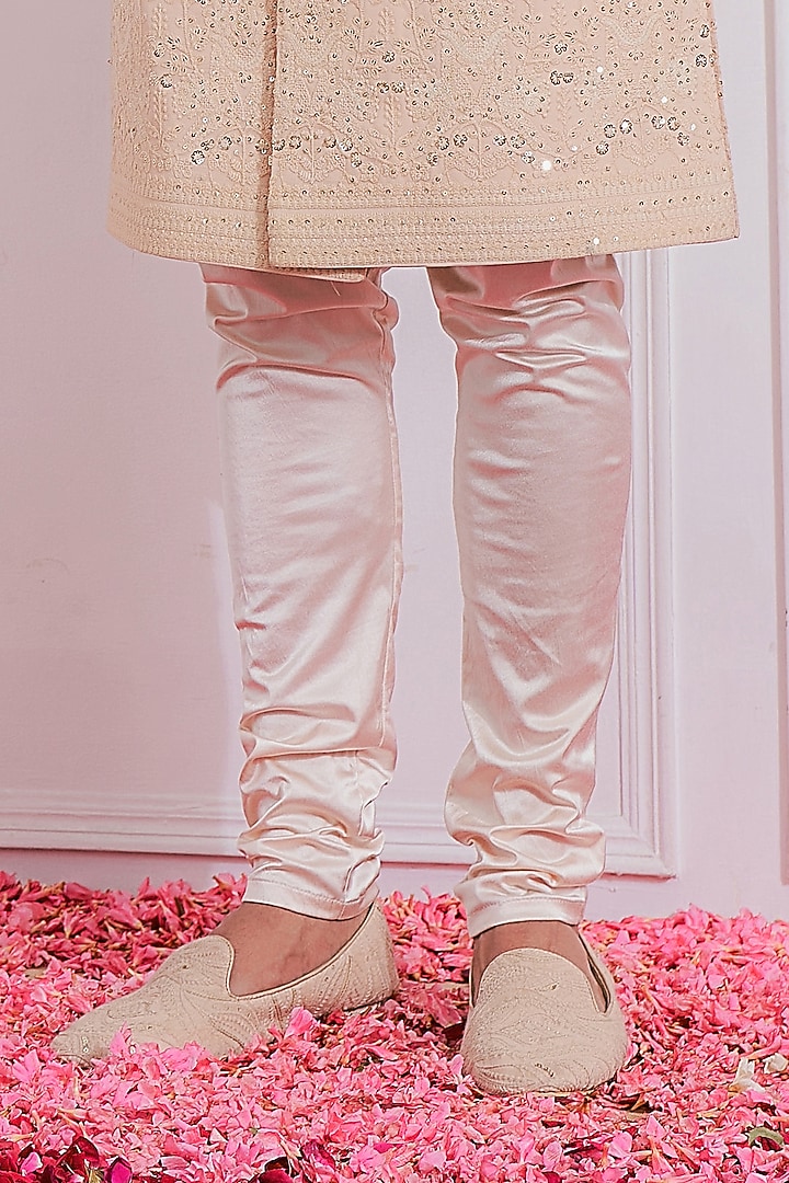 Sheer Pink Machine Embroidered Groom Sherwani Set by Ankit V Kapoor at Pernia's Pop Up Shop