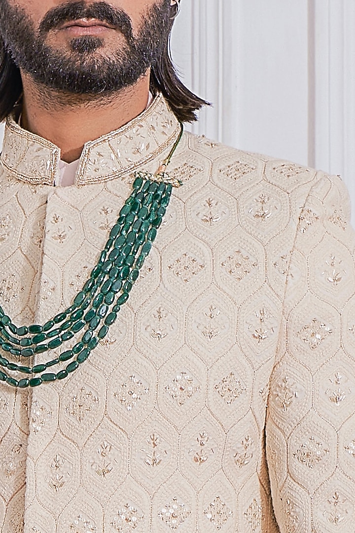 Sheer Pink Embroidered Groom Sherwani Set by Ankit V Kapoor at Pernia's Pop Up Shop