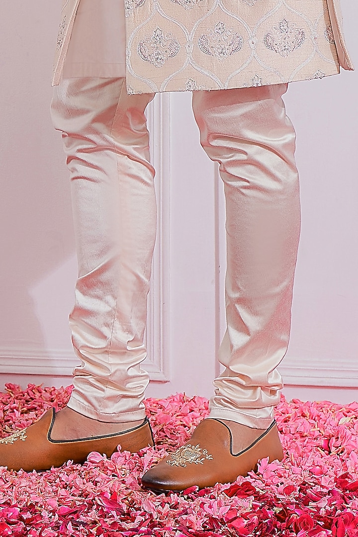 Peach Hand & Machine Embroidered Groom Sherwani Set by Ankit V Kapoor at Pernia's Pop Up Shop