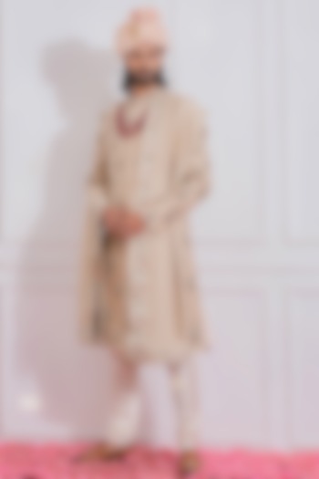 Honey Beige Hand Embroidered Groom Sherwani Set by Ankit V Kapoor at Pernia's Pop Up Shop