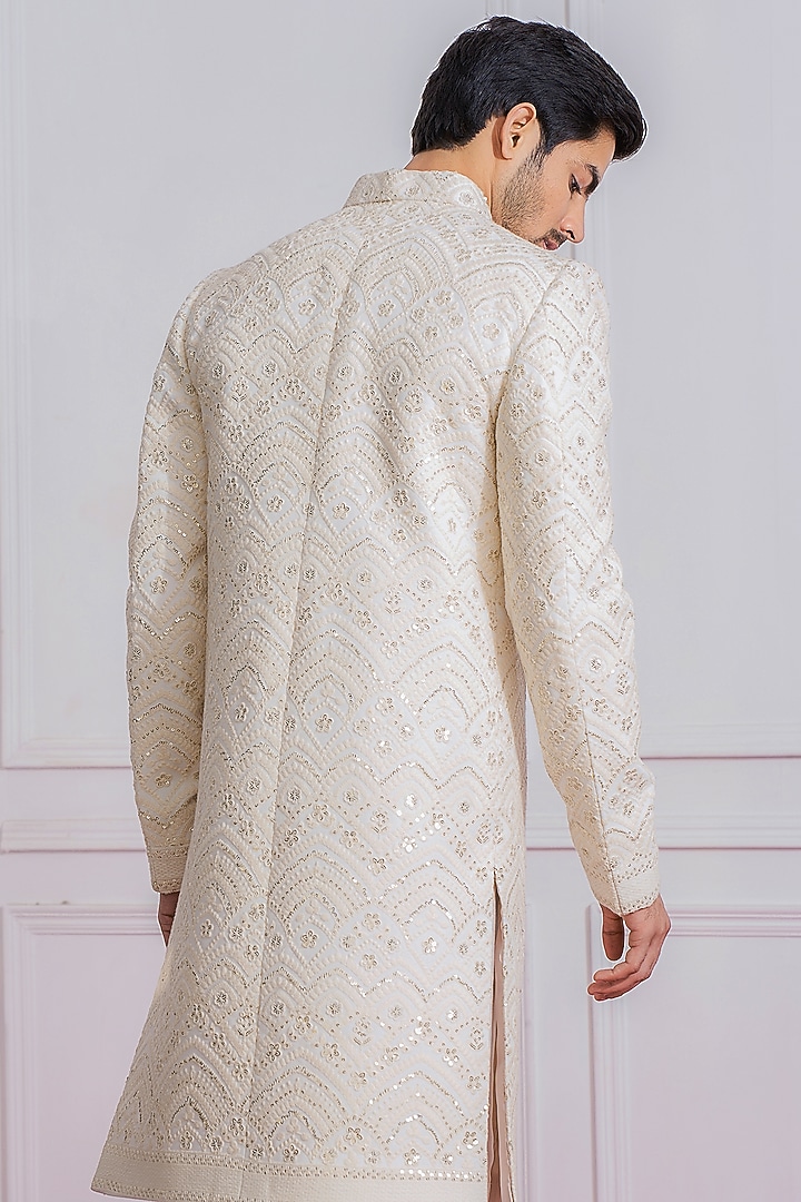 Off-White Machine Embroidered Groom Sherwani Set by Ankit V Kapoor at Pernia's Pop Up Shop
