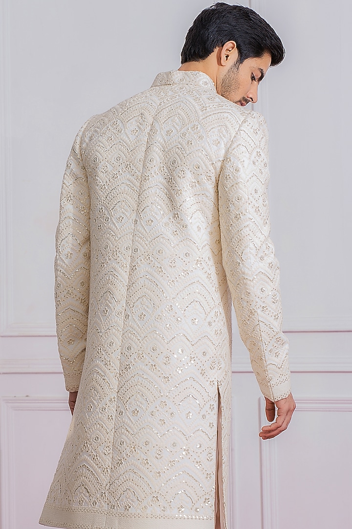 Off-White Machine Embroidered Groom Sherwani Set by Ankit V Kapoor at Pernia's Pop Up Shop