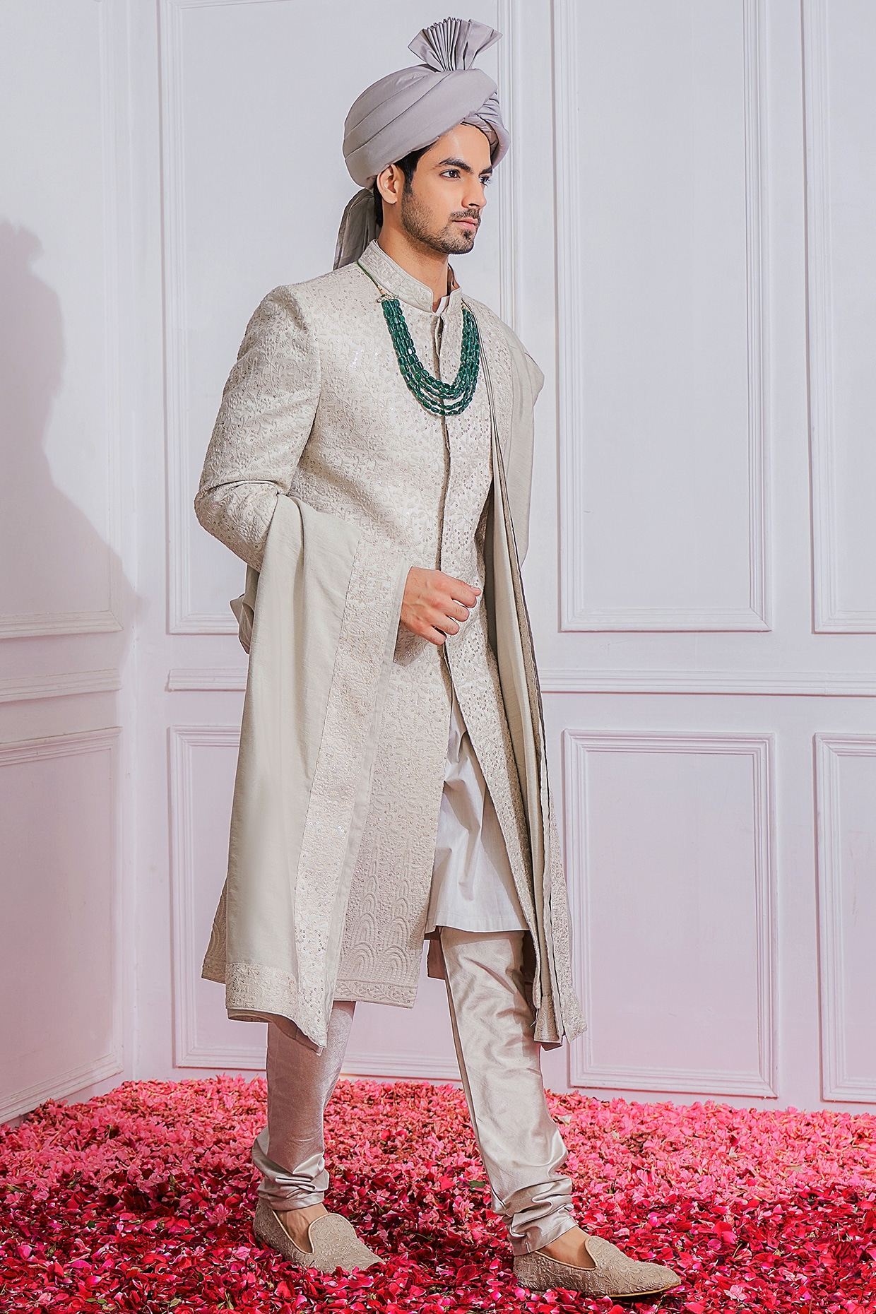 Beige designer raw silk sherwani suit for groom - G3-MSH0374 | G3fashion.com