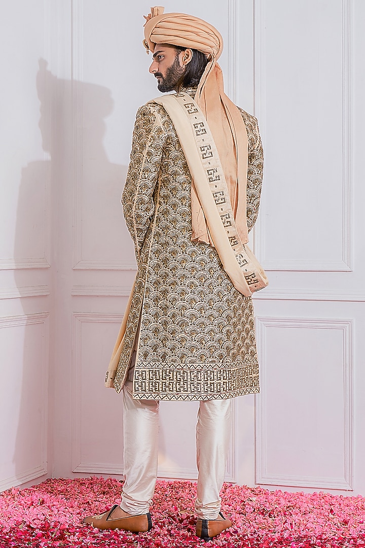 Gold Hand Embroidered Groom Sherwani Set by Ankit V Kapoor at Pernia's Pop Up Shop