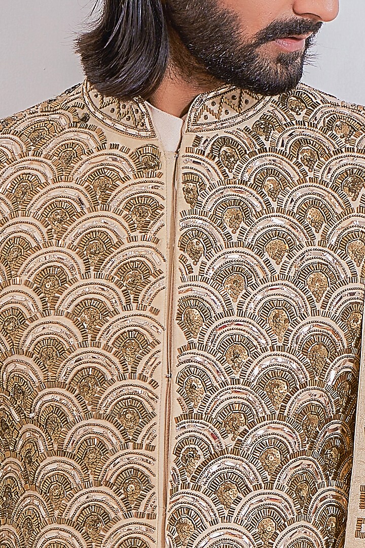 Gold Hand Embroidered Groom Sherwani Set by Ankit V Kapoor at Pernia's Pop Up Shop