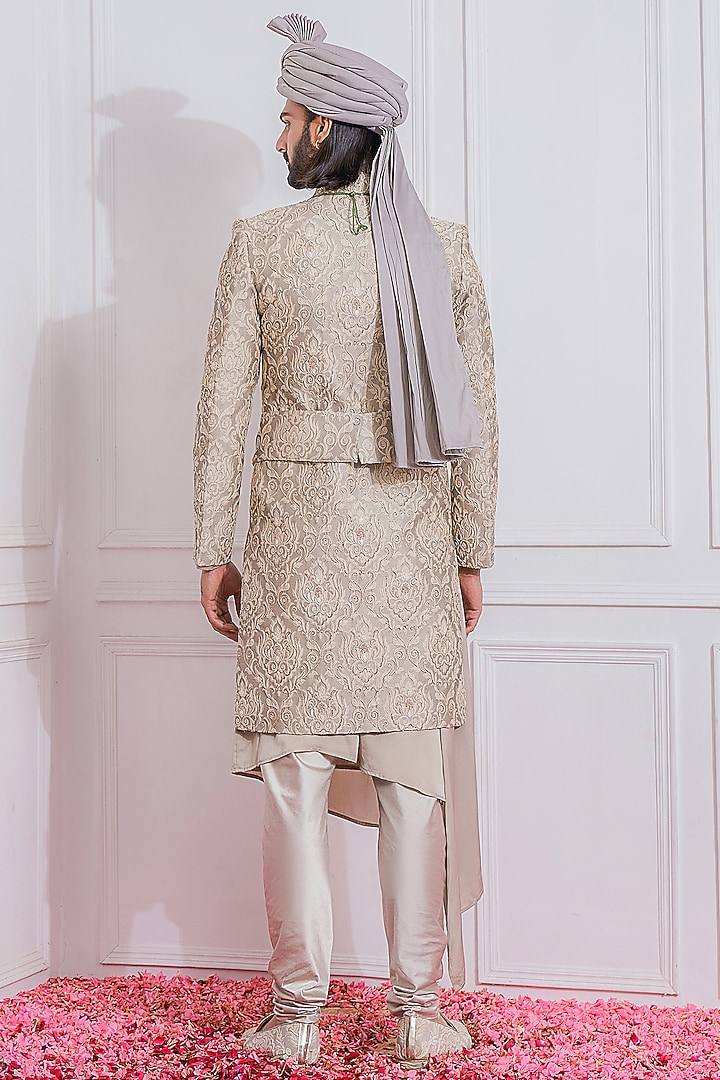 Fog Grey Hand Embroidered Groom Sherwani Set by Ankit V Kapoor at Pernia's Pop Up Shop
