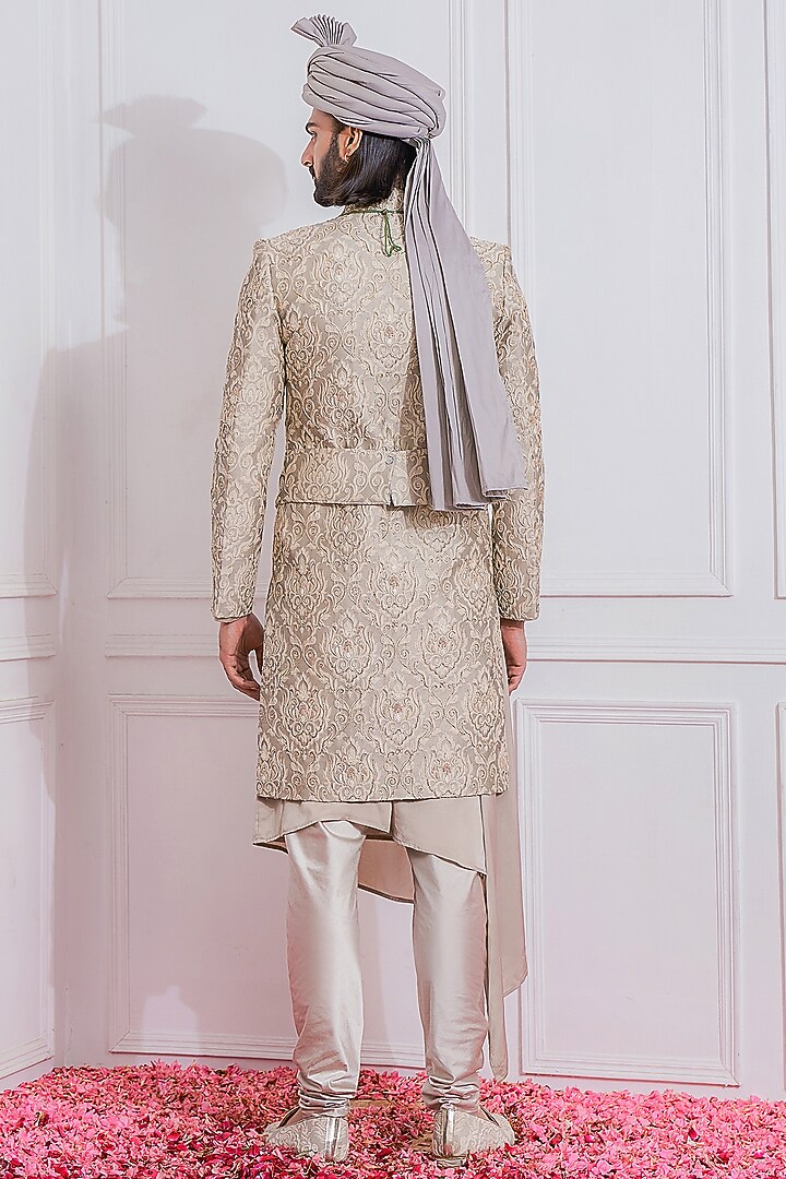 Fog Grey Hand Embroidered Groom Sherwani Set by Ankit V Kapoor at Pernia's Pop Up Shop