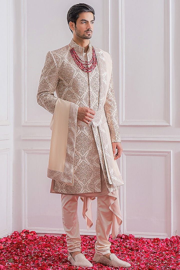 Crystal Pink Hand Embroidered Groom Sherwani Set by Ankit V Kapoor at Pernia's Pop Up Shop