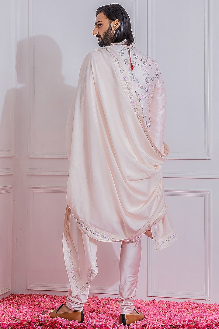 Powder Pink Hand Embroidered Groom Sherwani Set by Ankit V Kapoor at Pernia's Pop Up Shop