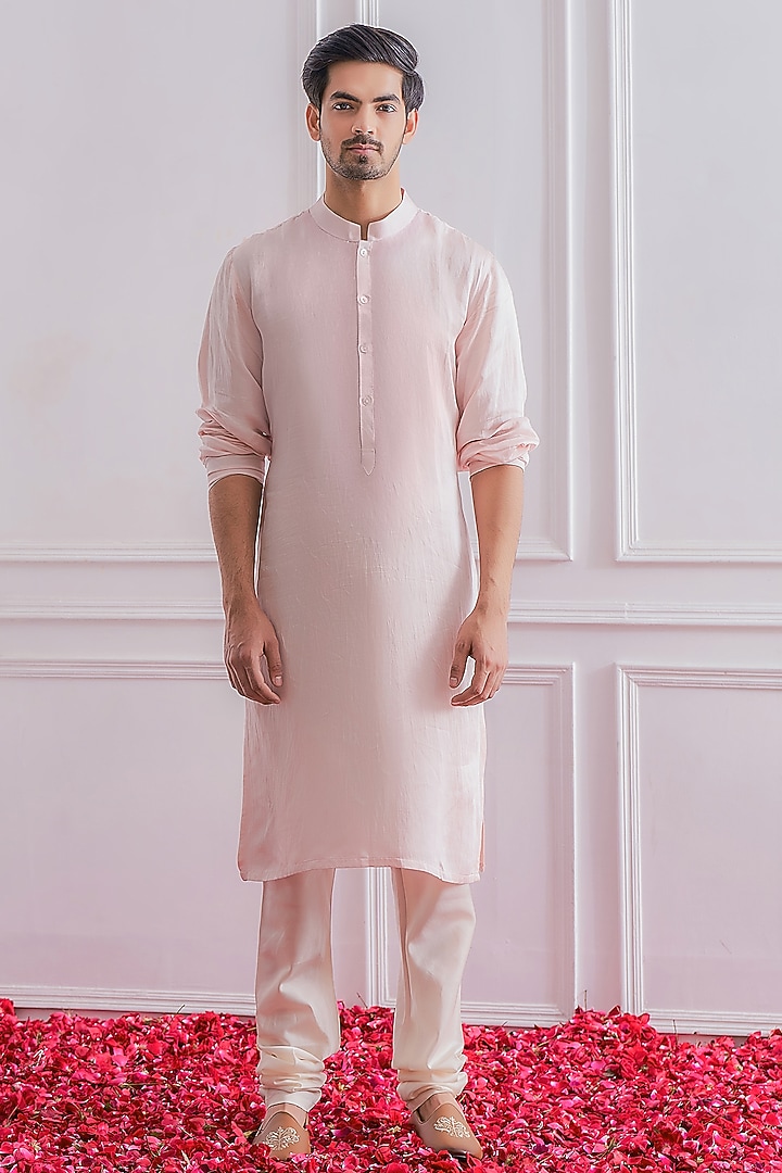 Powder Pink Hand Embroidered Groom Sherwani Set by Ankit V Kapoor at Pernia's Pop Up Shop