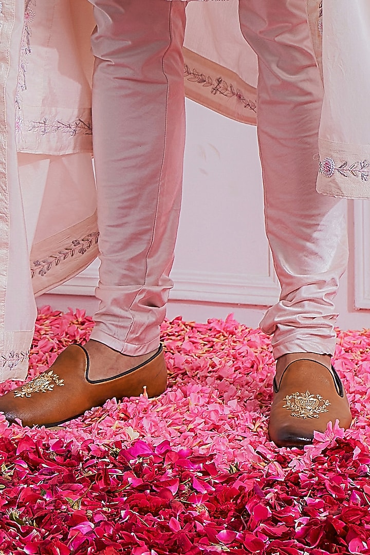 Powder Pink Hand Embroidered Groom Sherwani Set by Ankit V Kapoor at Pernia's Pop Up Shop