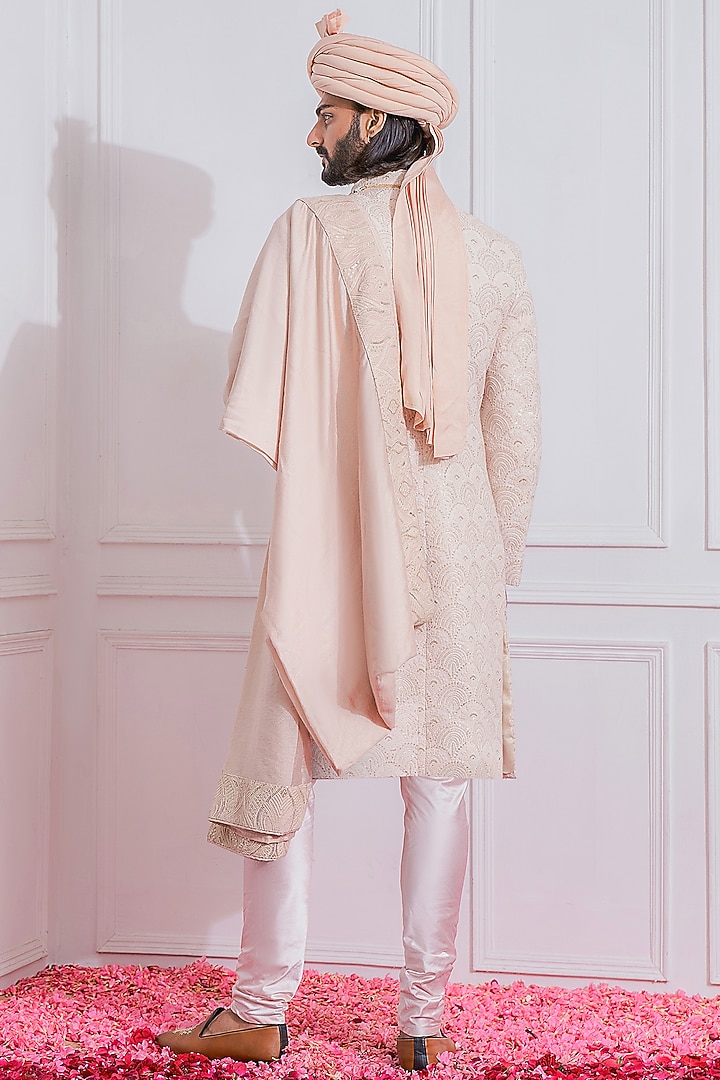 Crystal Pink Georgette & Cotton Silk Groom Sherwani Set by Ankit V Kapoor at Pernia's Pop Up Shop