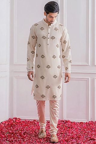 Ivory Hand Embroidered Kurta Set by Ankit V Kapoor