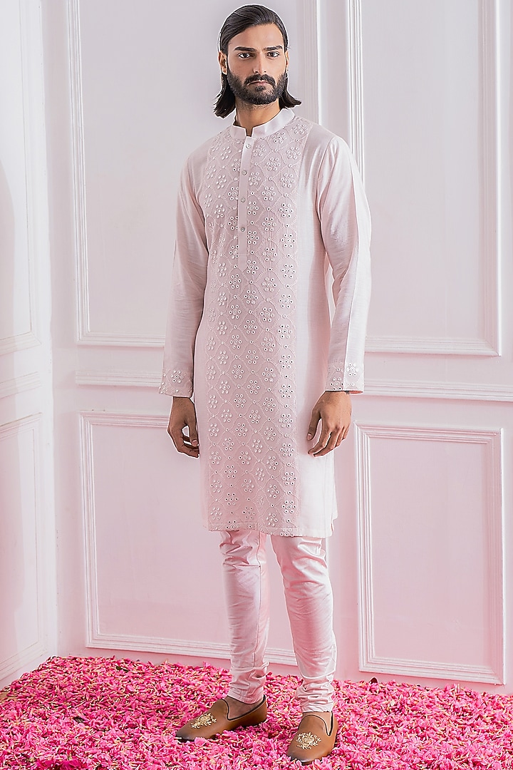 Powder Pink Embroidered Kurta Set by Ankit V Kapoor