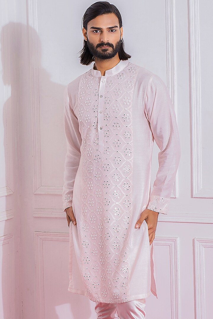 Powder Pink Embroidered Kurta Set by Ankit V Kapoor at Pernia's Pop Up Shop