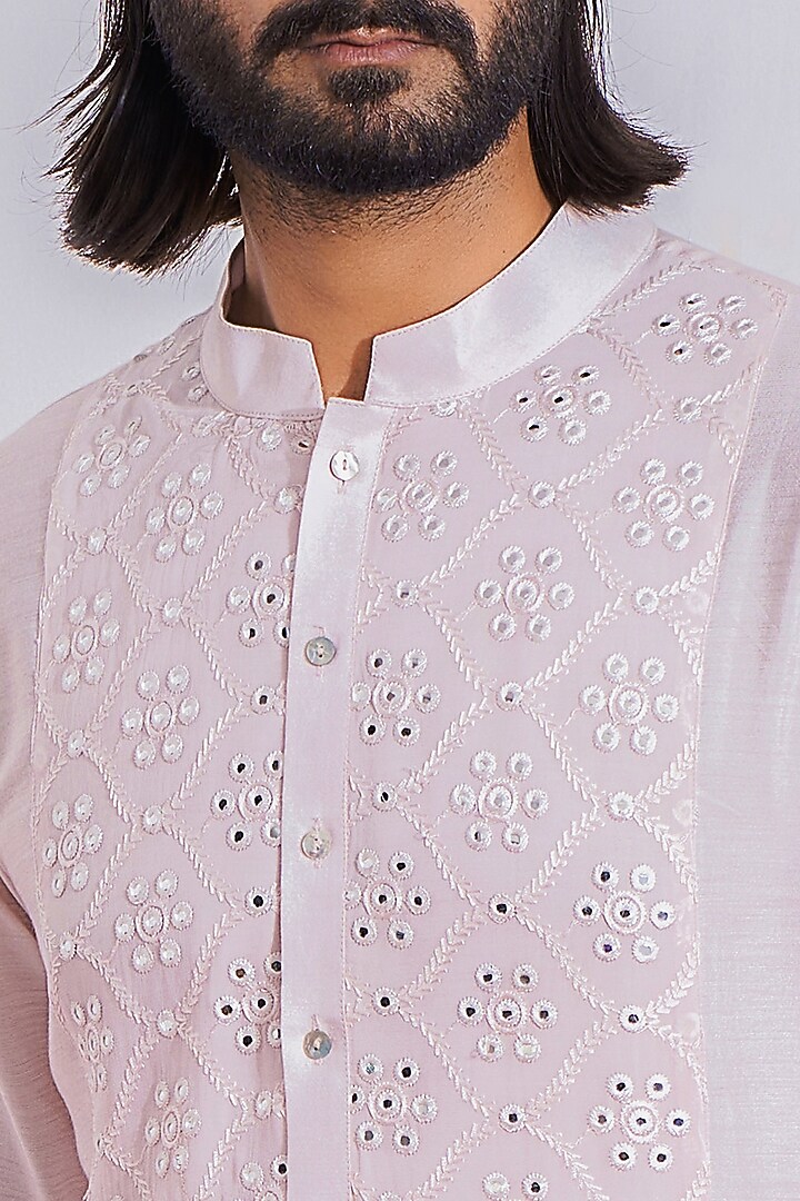 Powder Pink Embroidered Kurta Set by Ankit V Kapoor at Pernia's Pop Up Shop