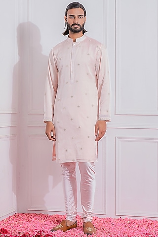 Powder Pink Hand Embroidered Kurta Set by Ankit V Kapoor