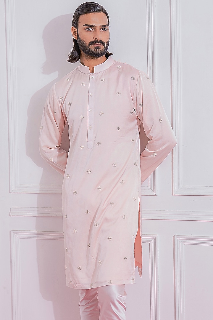 Powder Pink Hand Embroidered Kurta Set by Ankit V Kapoor at Pernia's Pop Up Shop