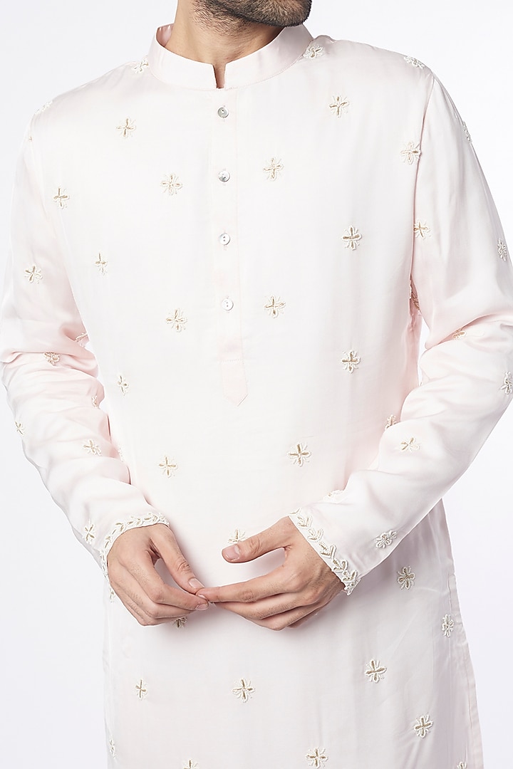 Powder Pink Zardosi Embroidered Kurta Set by Ankit V Kapoor at Pernia's Pop Up Shop