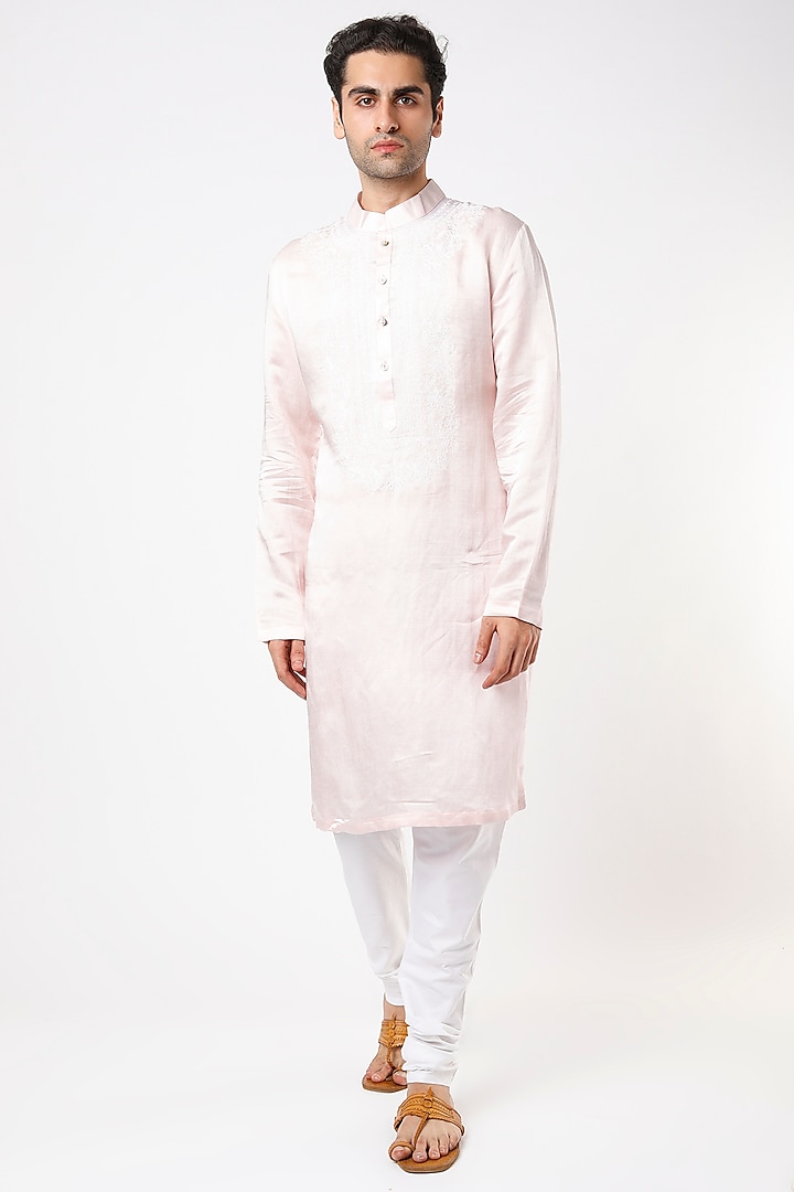 Powder Pink Hand Embroidered Kurta Set by Ankit V Kapoor