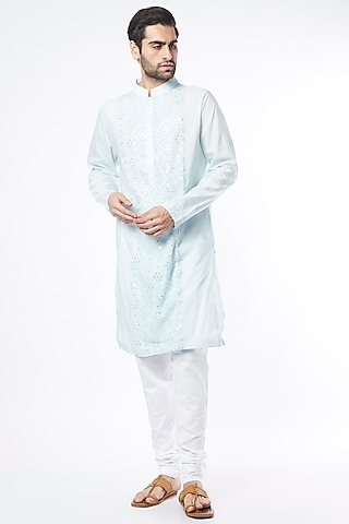 Powder Blue Embroidered Kurta Set by Ankit V Kapoor