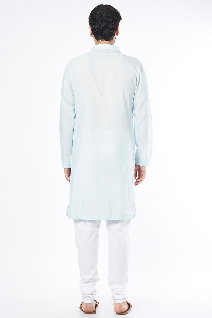 Powder Blue Embroidered Kurta Set by Ankit V Kapoor at Pernia's Pop Up Shop