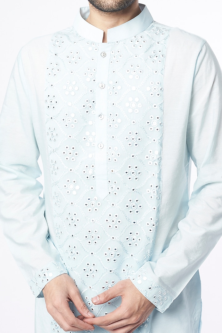 Powder Blue Embroidered Kurta Set by Ankit V Kapoor at Pernia's Pop Up Shop