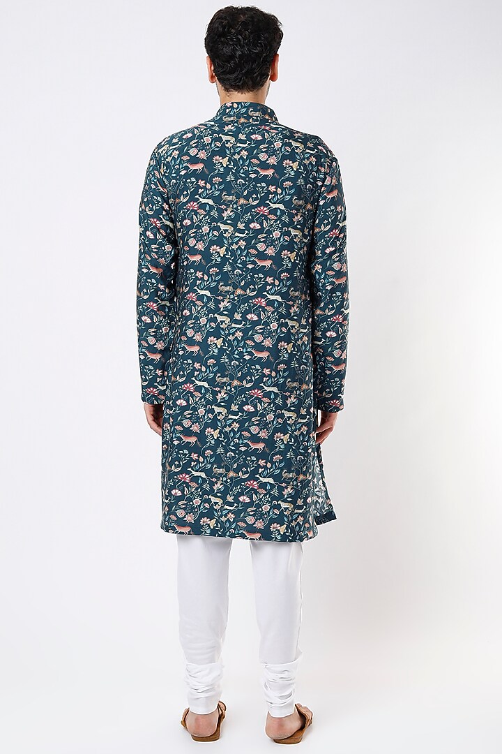 Navy Blue Cotton Silk Digital Printed Kurta Set by Ankit V Kapoor at Pernia's Pop Up Shop