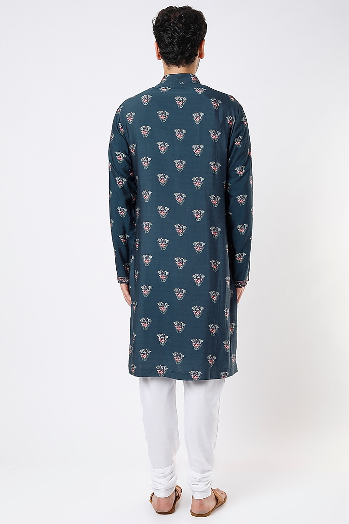 Navy Blue Floral Hand-Painted Kurta Set by Ankit V Kapoor at Pernia's Pop Up Shop