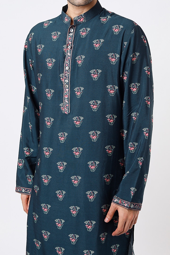 Navy Blue Floral Hand-Painted Kurta Set by Ankit V Kapoor at Pernia's Pop Up Shop